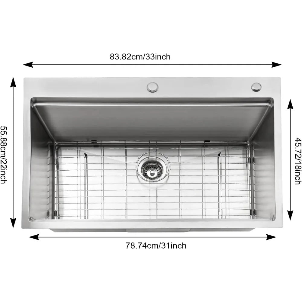 Stainless Steel Kitchen Sink, Built-in Sink 31 X 18 X 9 Inches Single Sink with Cutting Board, Holder and Strainer