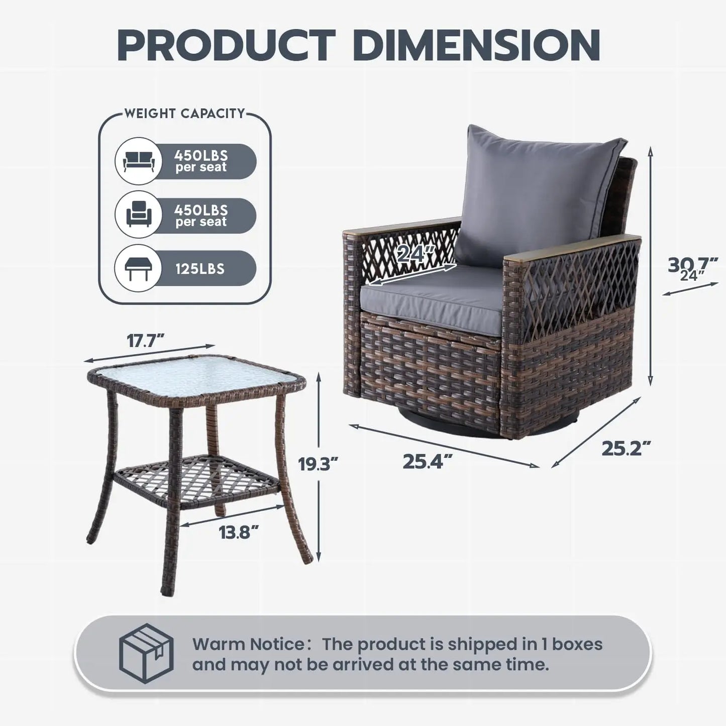 3 Pcs Patio Bistro Set with Table Set, All-Weather Wicker Patio Furniture Set with Thickened Cushions and High Back, Customized