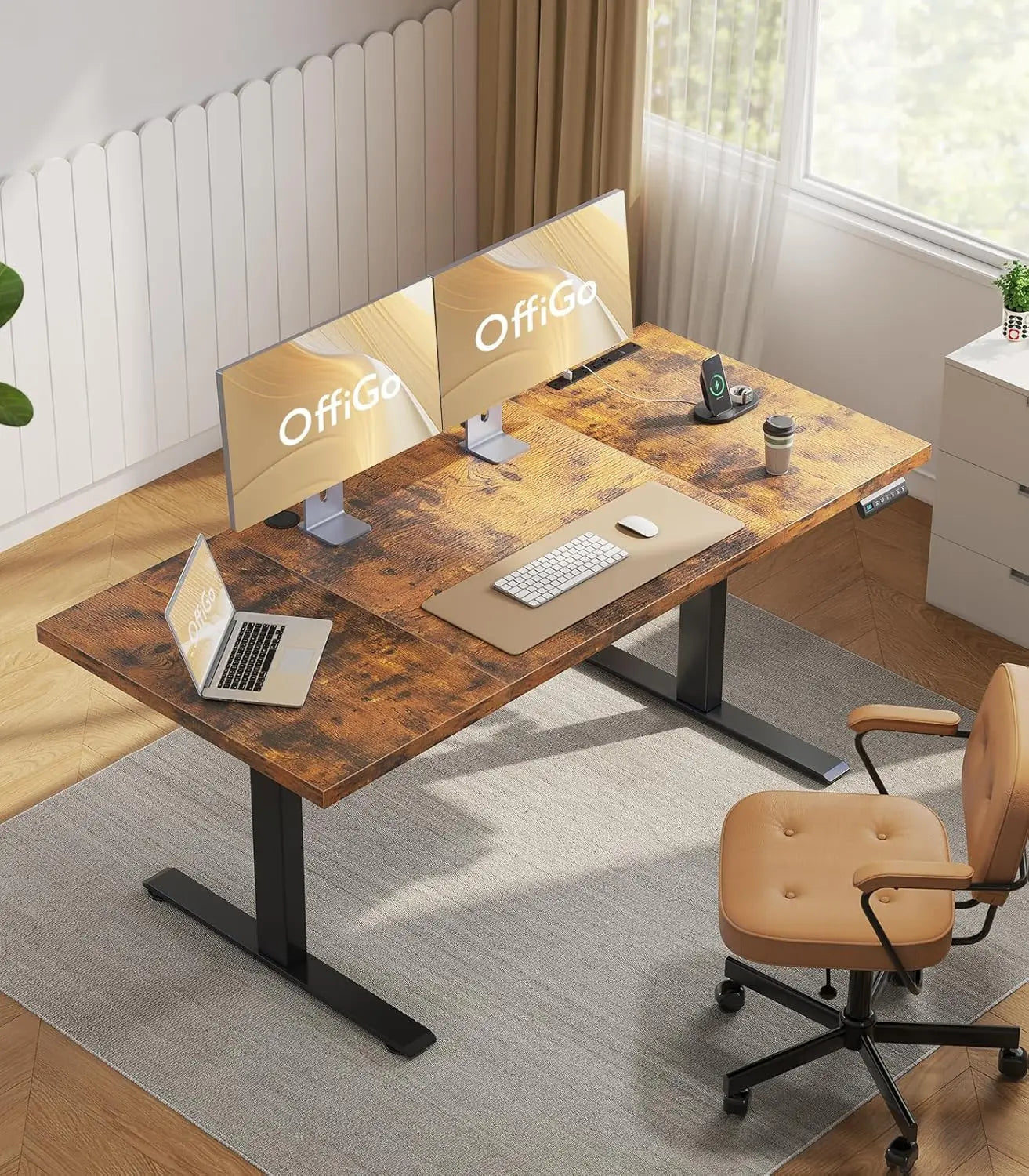 Executive Electric Standing Desk With Height Adjustment And Built In Power Outlet Sit Stand Desk From 29.1 To 48 Inches