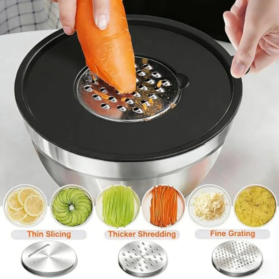 Heavy Duty Stainless Steel Mixing Bowl Set With Lid And Grater For Kitchen Prep Versatile Dishwasher Safe