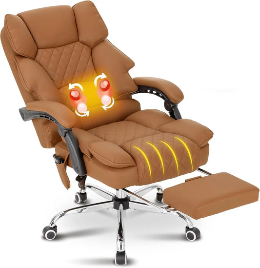Kneading Massage Executive Office Chair with Heated,90-135° Reclining with Footrest,Ergonomic Desk Chair,Diamond-Stitched Cushio