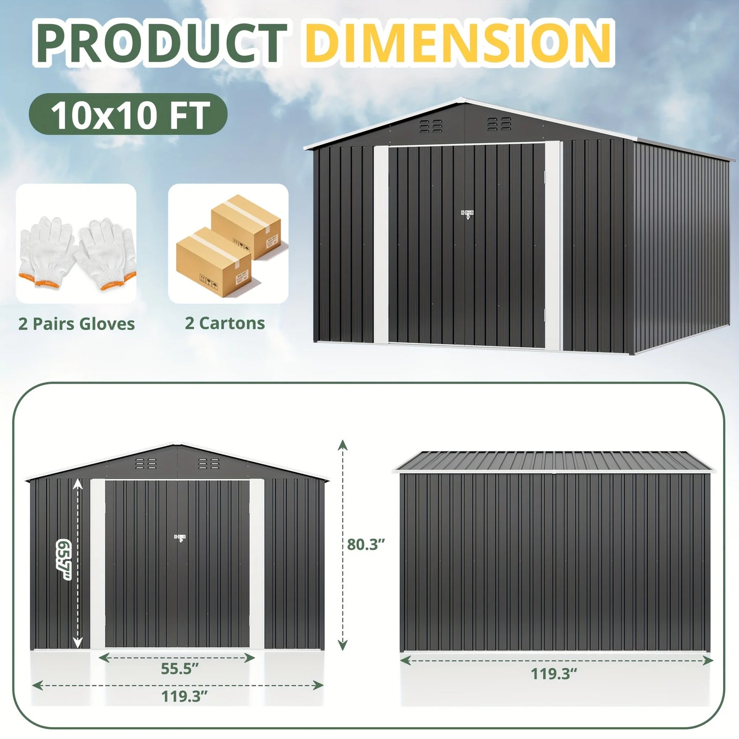 VIWAT Heavy Duty Outdoor Metal Storage Shed in Galvanized Steel with Lockable Door for Tools Bikes and Outdoor Gear