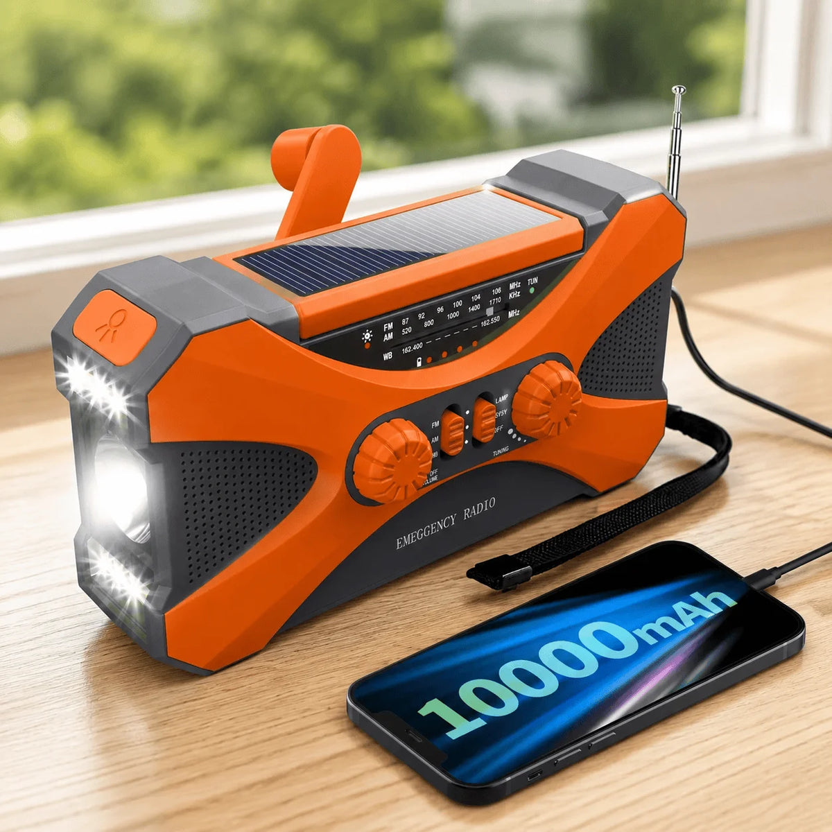 Stonego Solar Hand Crank Emergency Radio With 10000 Mah Powerbank
