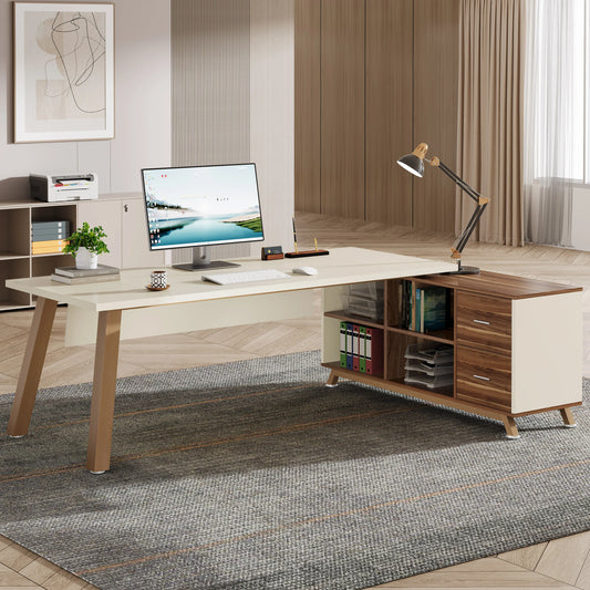 Tribesigns Executive L-Shaped Desk With Cabinet And Storage Shelves