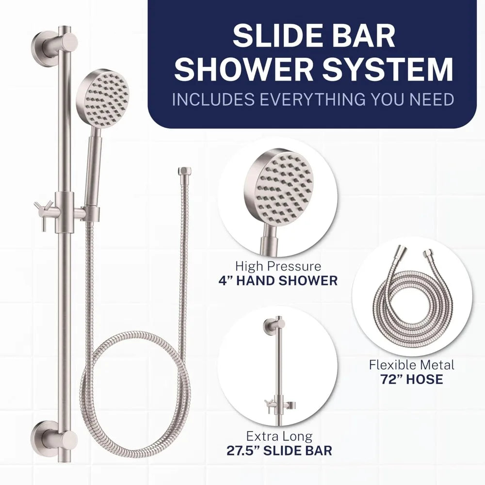 Brushed Nickel UltraDurableIndustrialGrade Solid Metal Shower Slide Bar System Handheld