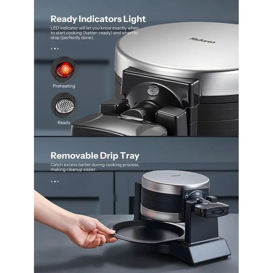 Belgian Waffle Maker Nonstick Rotating Waffle Iron With Double Flip