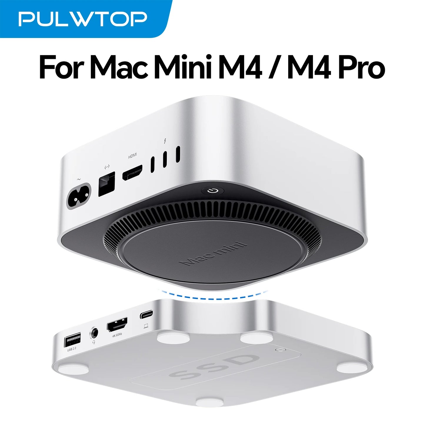 Pulwtop Mac Mini M4 Docking Station USB C Hub 4K 60Hz HDMI NVMe Enclosure Nine In One
