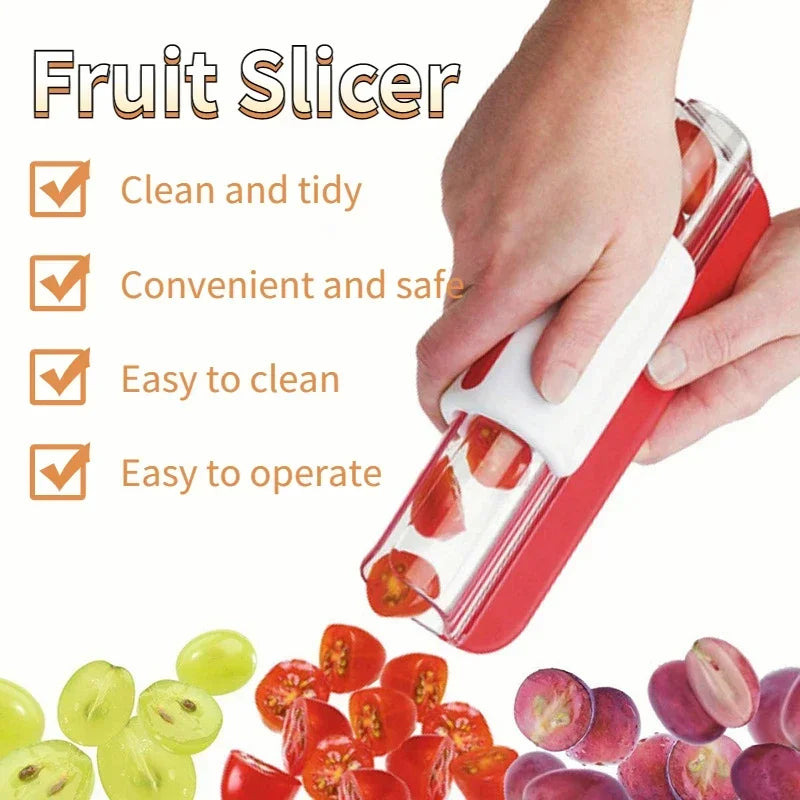 Compact Tomato Grape Cherry Slicer With 201 Stainless Steel Blade And Concealed Safety Tube For Easy Halves