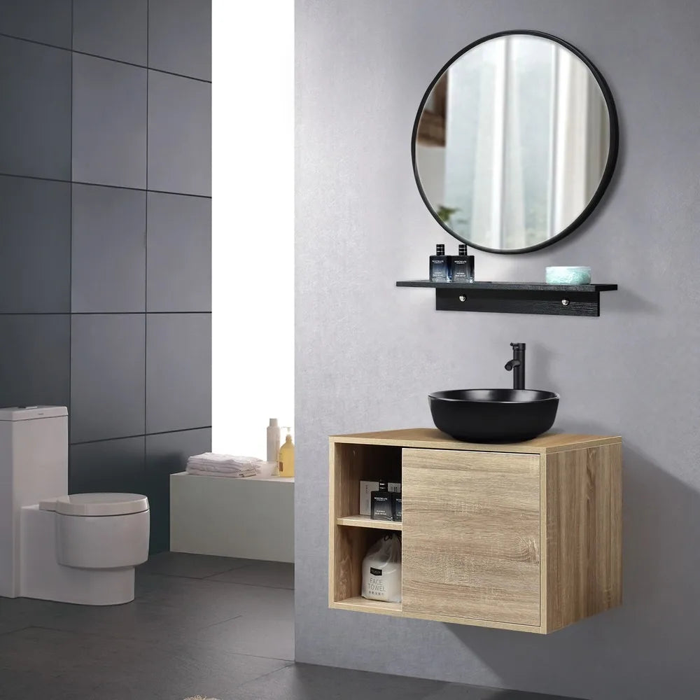 24'' Bathroom Vanity w/ Mirror Wooden Floating Cabinet Storage Vessel Sink Combo