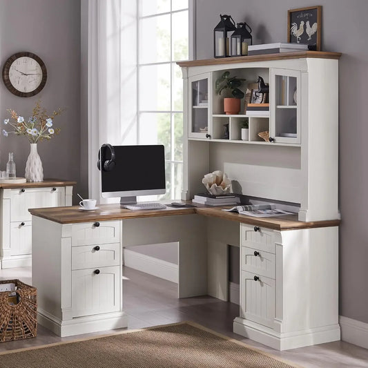 XMSJ L Shaped Executive Desk With Hutch And Drawers