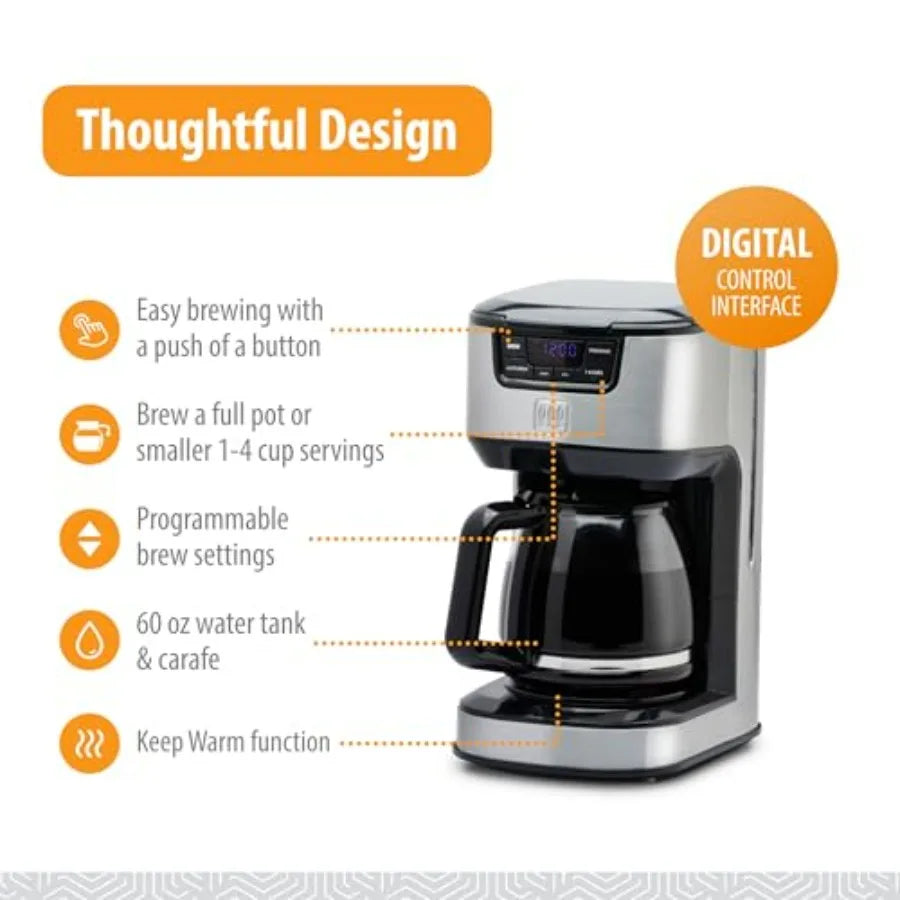 SHXI ProgrammableOneTouch Digital Drip Coffee Maker TM129CM StainlessSteel Durable