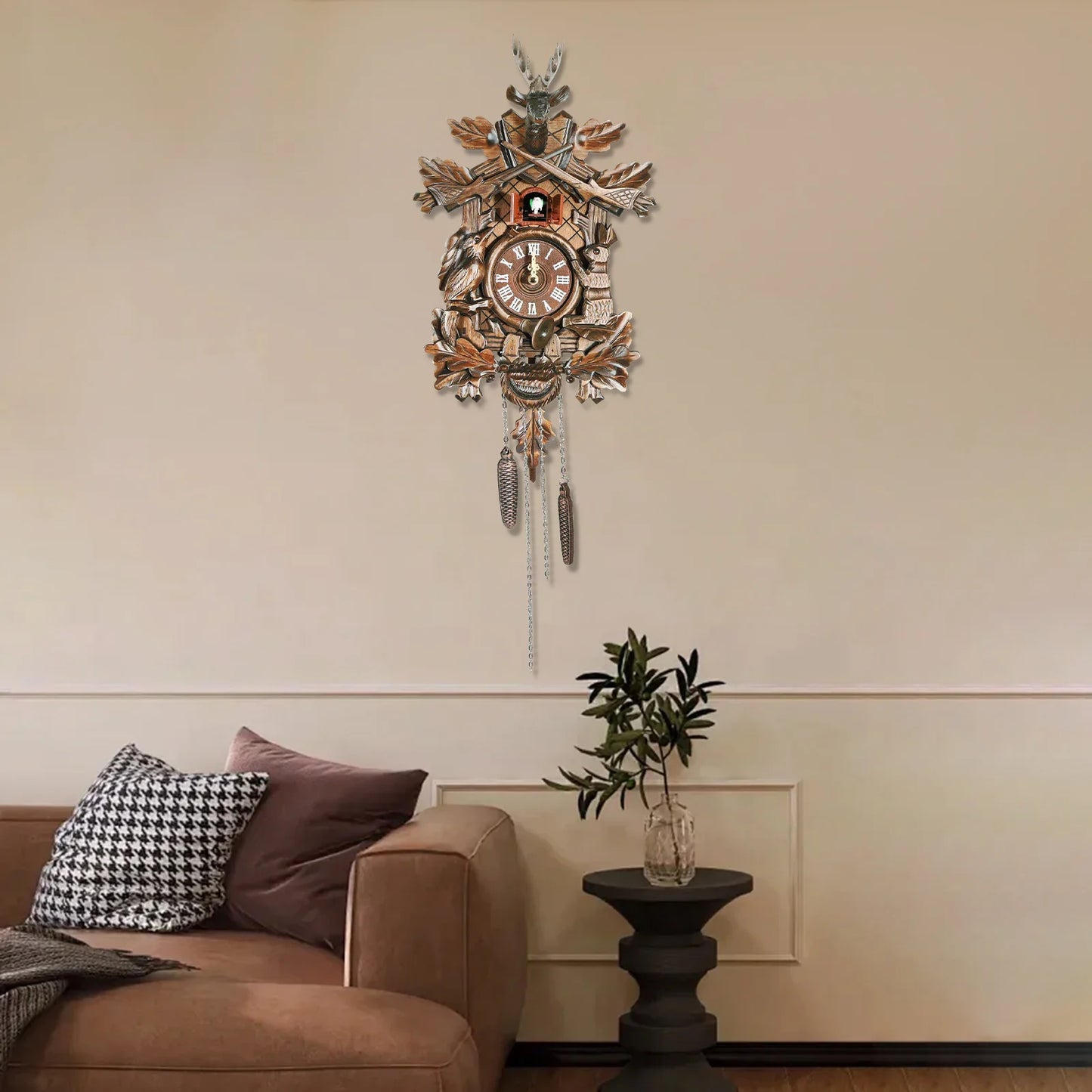 Forest Nordic Style Retro Cuckoo Wall Clock Wall Clock Cuckoo Wall Clock Wooden Hanging Wall Clock Bird Clock tea room parlor