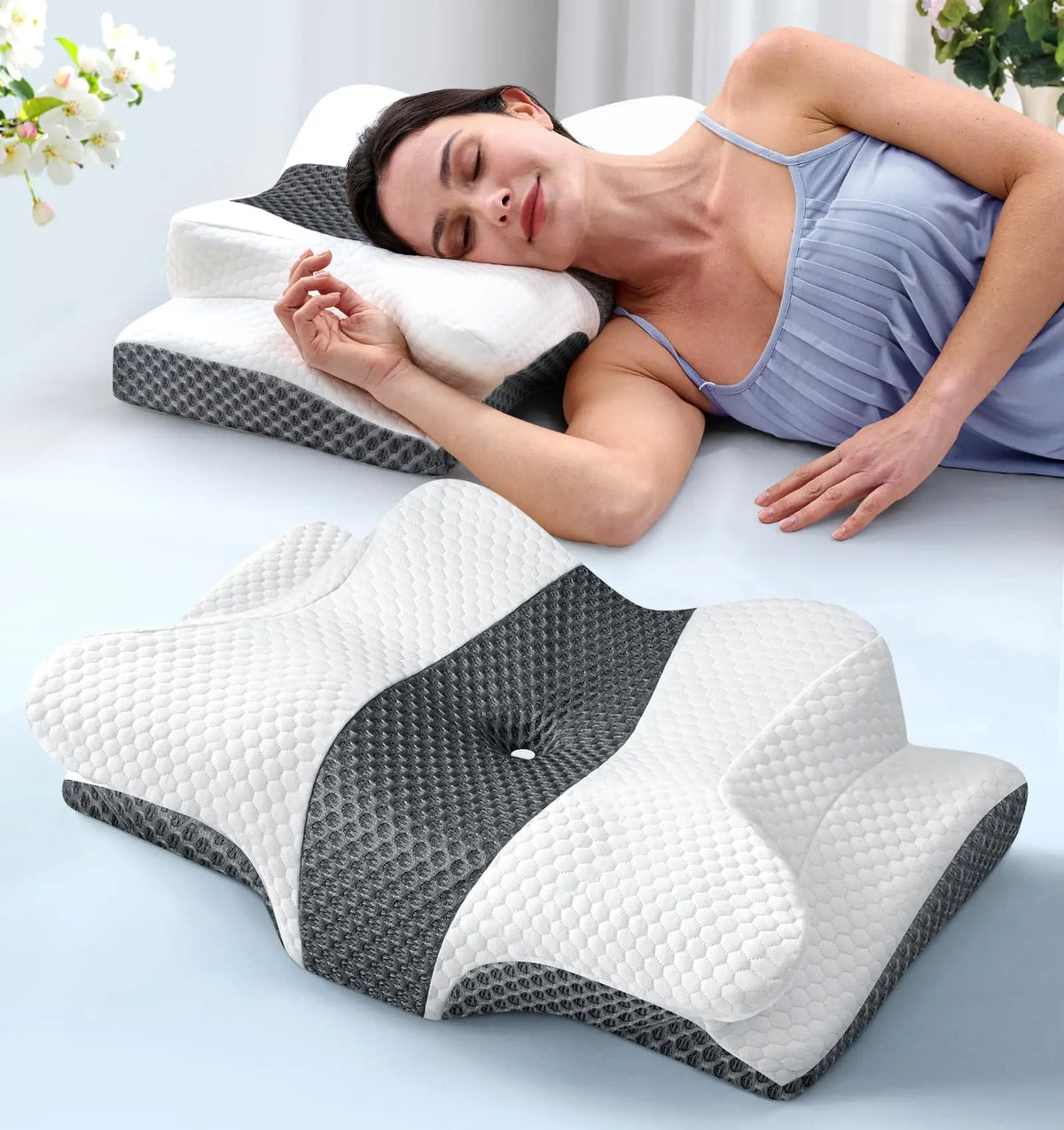 Ergonomic Cervical Neck Pillow with Memory Foam Cooling Support for Sleepers