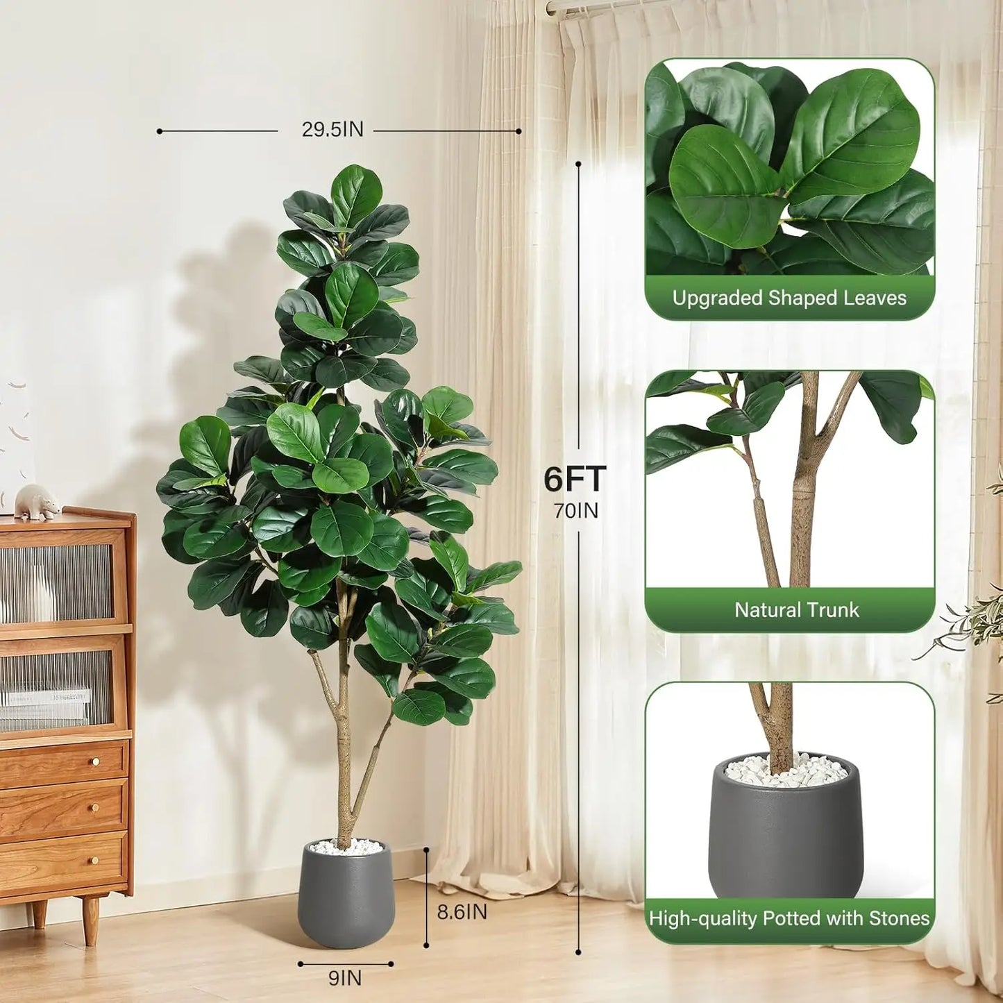 HiMISSCN Fiddle Leaf Fig Tree Artificial With Realistic Ficus Lyrata Leaves In Planter For Elegant Home Decor