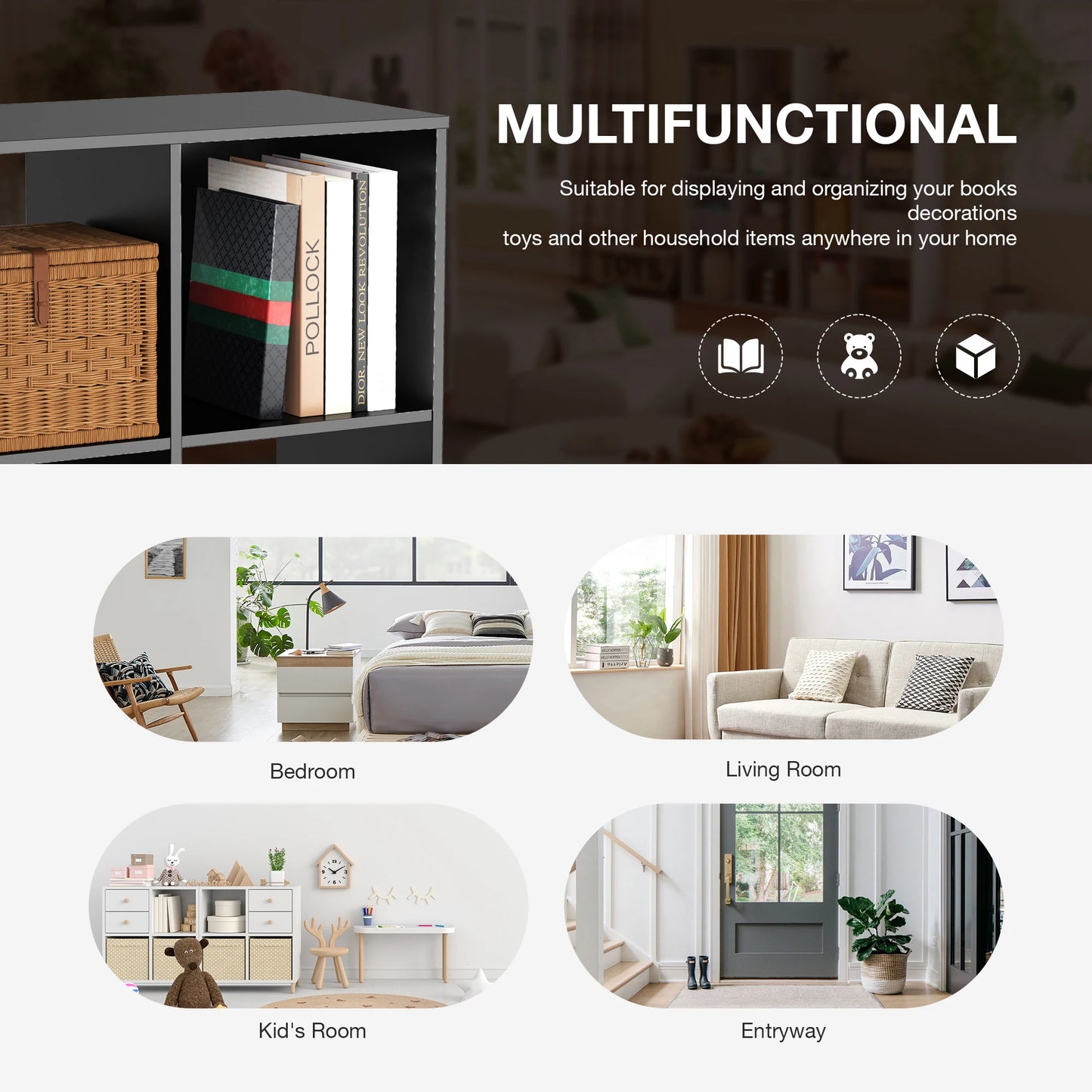 9 Cube Storage Organizer Wooden Bookcase For Living Room Spacious Open Cube Shelving Unit