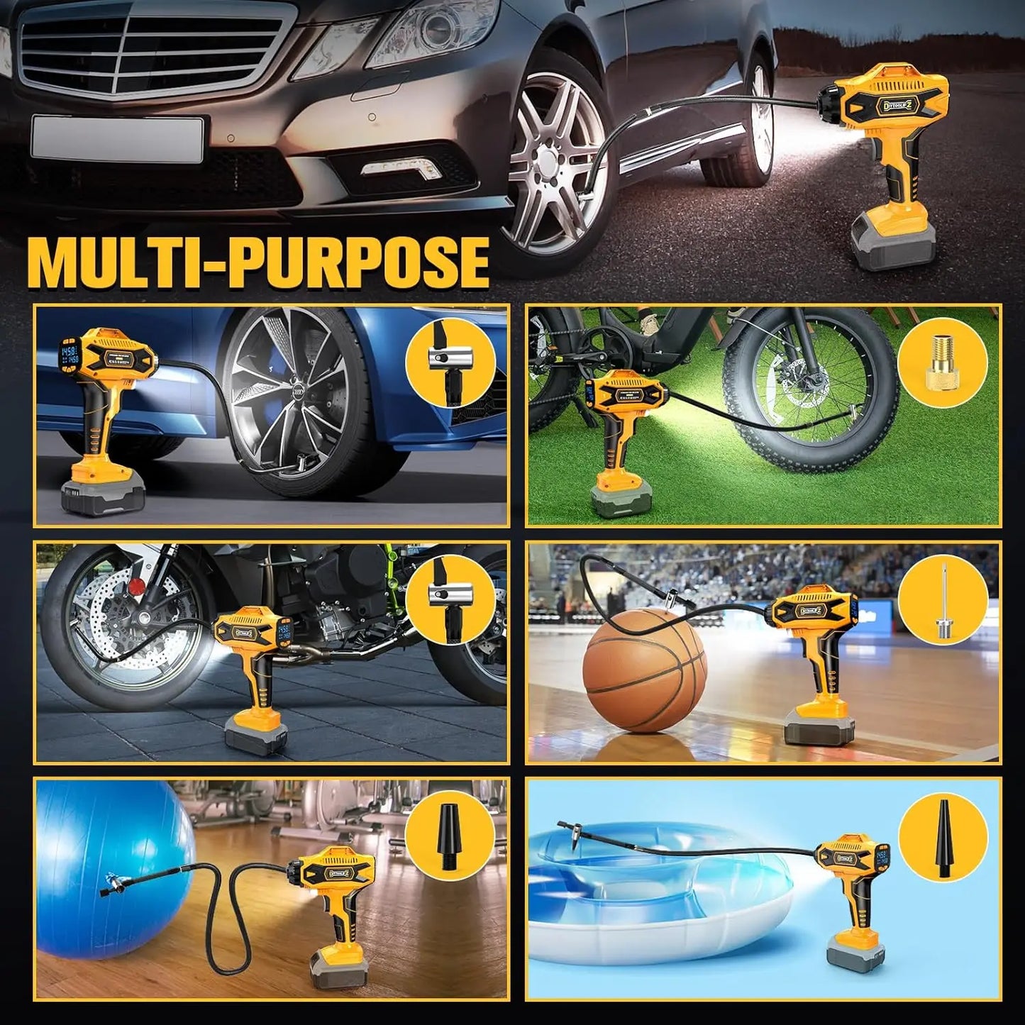 Iosn Cordless Digital Tire Inflator Kit With 160 PSI Gauge Auto Shut Off Fast 30 L Per Min For Cars