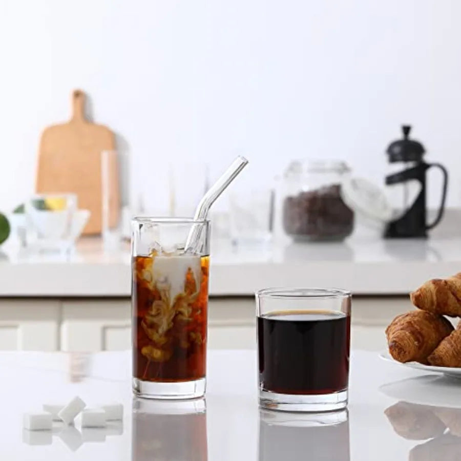 12 Pack Highball Glass Cups With Reusable Straws For Everyday Use Set Perfect For Water Juice Iced Tea Cocktails
