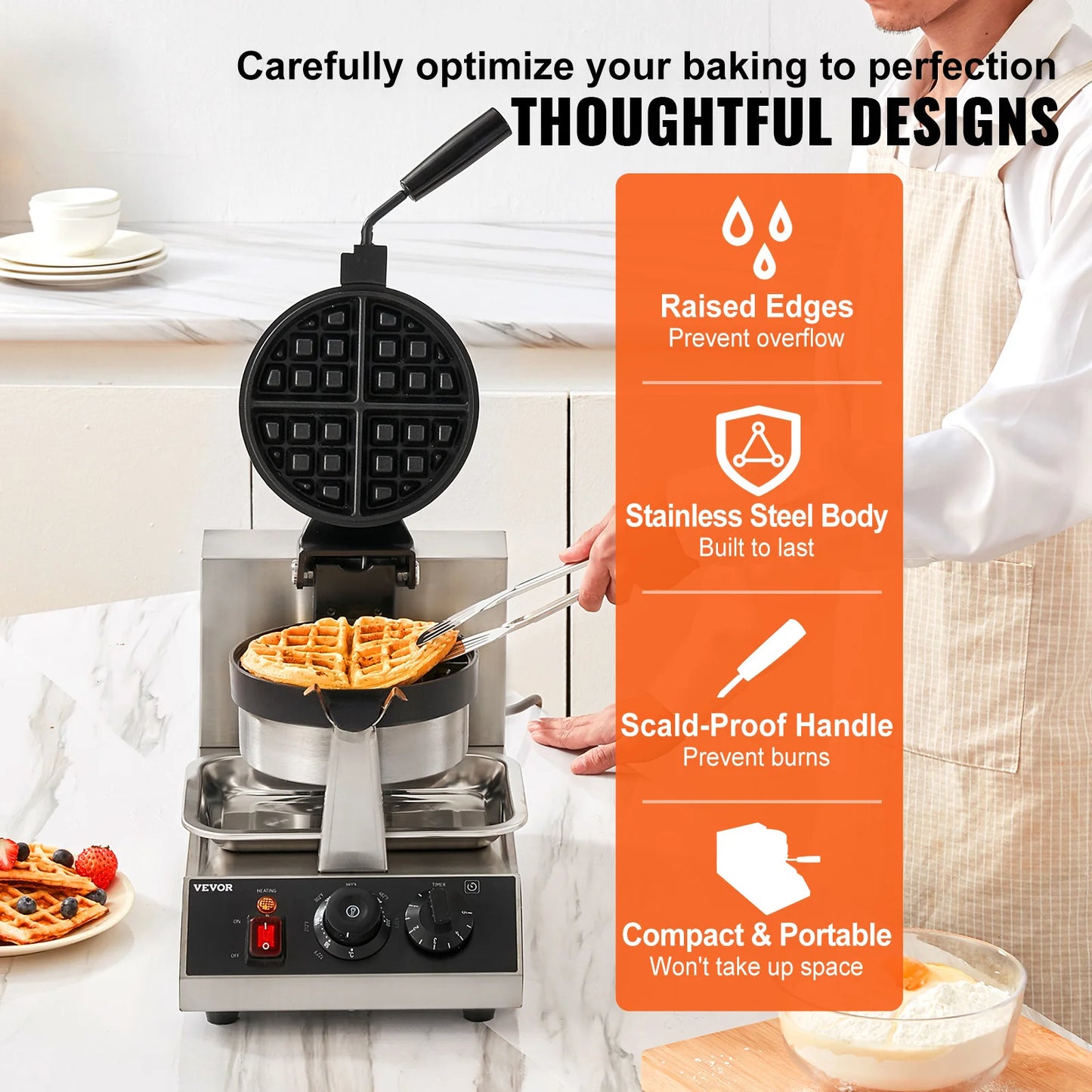 VEVOR SucceBuy Electric Waffle Maker StainlessSteel NonstickCoated Pans Versatile Kitchen