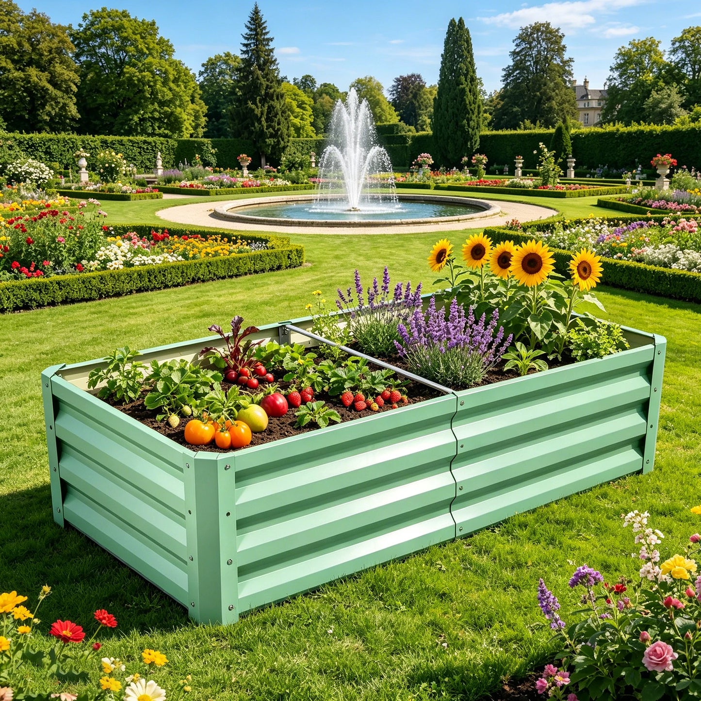 Galvanized Raised Garden Bed Planter Box For Outdoor Planting Rustproof Durable Heavy Duty Rectangular Design
