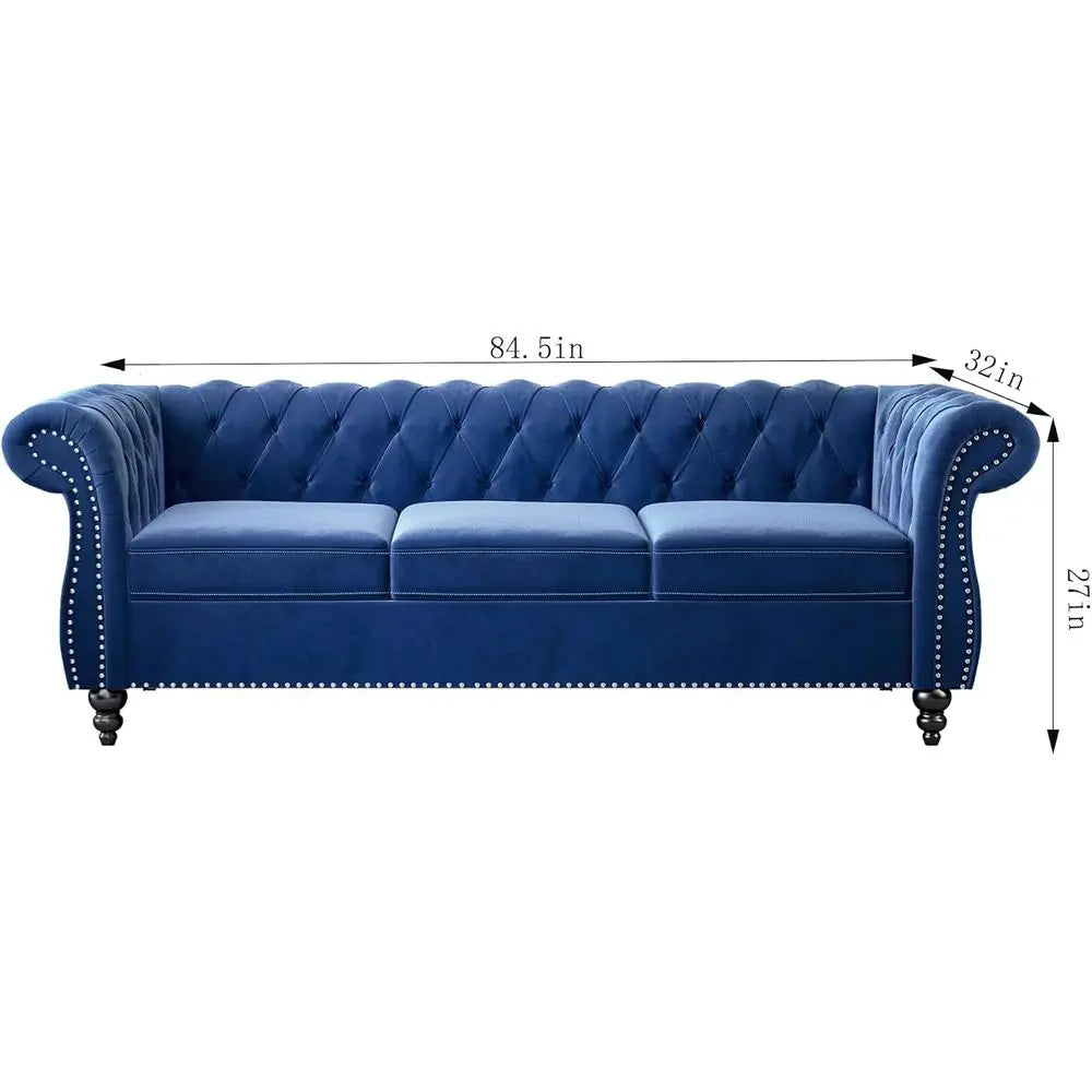 Elegant Scroll Arm Loveseat and Sofa Set for Living Room and Den With Chesterfield Button Tufting and Nailhead Accents