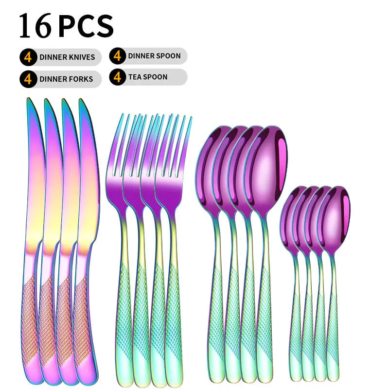 Pioggia Stainless Steel Cutlery Set For Four Person Everyday Dining With Silver Gold Coating And Mirror Bullion Finish