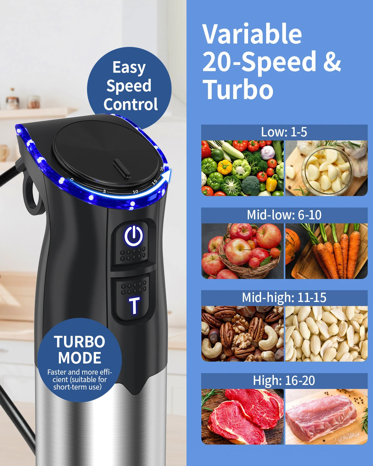 ZHIYU 1000W Electric Immersion Handheld Blender Five In One Kitchen Appliance With Stainless Steel Blades