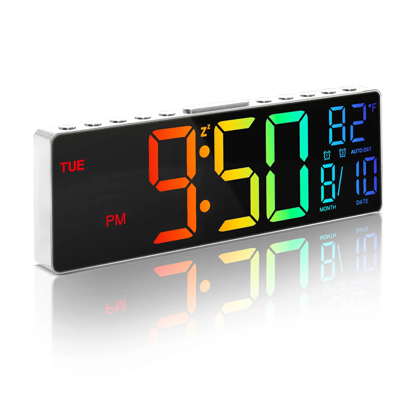 10.5" Digital Wall Clock, LED Display with Remote, Auto DST, Temperature for Living Room, Bedroom, Kitchen