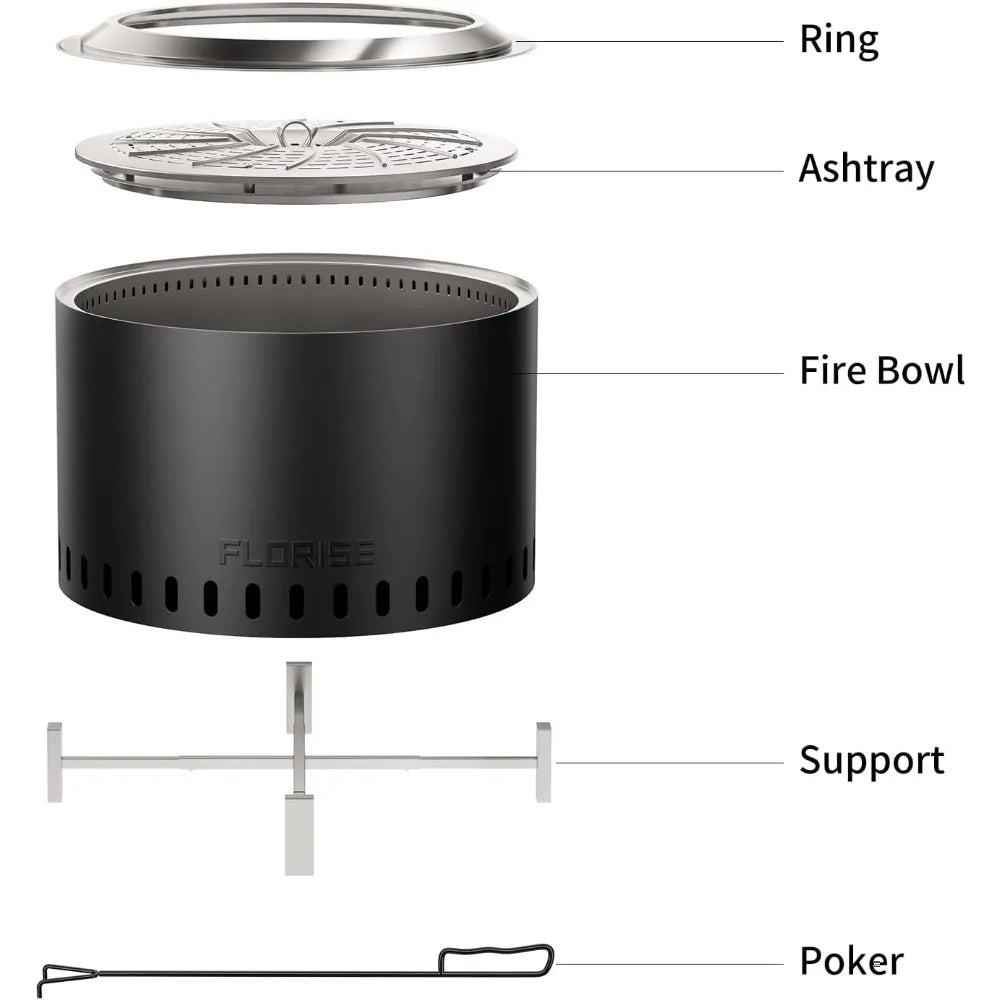 Inch Smokeless Fire Pit, Outdoor Portable Firepit with Waterproof Cover & Poker, Stainless Steel Wood Burning Fireplace for Outd