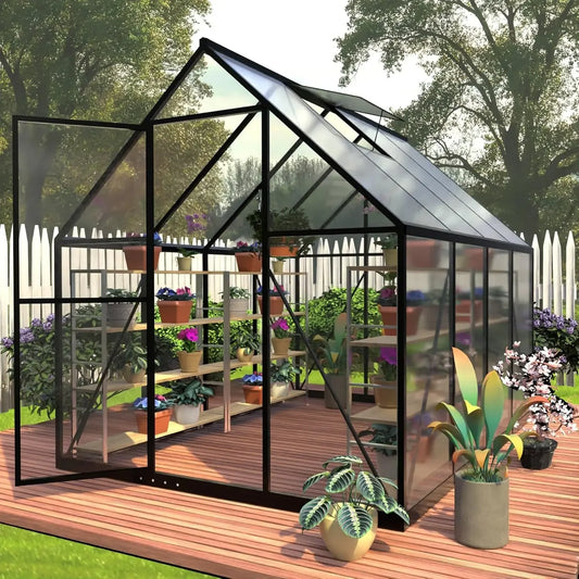 Polycarbonate Greenhouse Outdoor Walk In Heavy Duty Aluminum Frame With Roof Vent For Garden