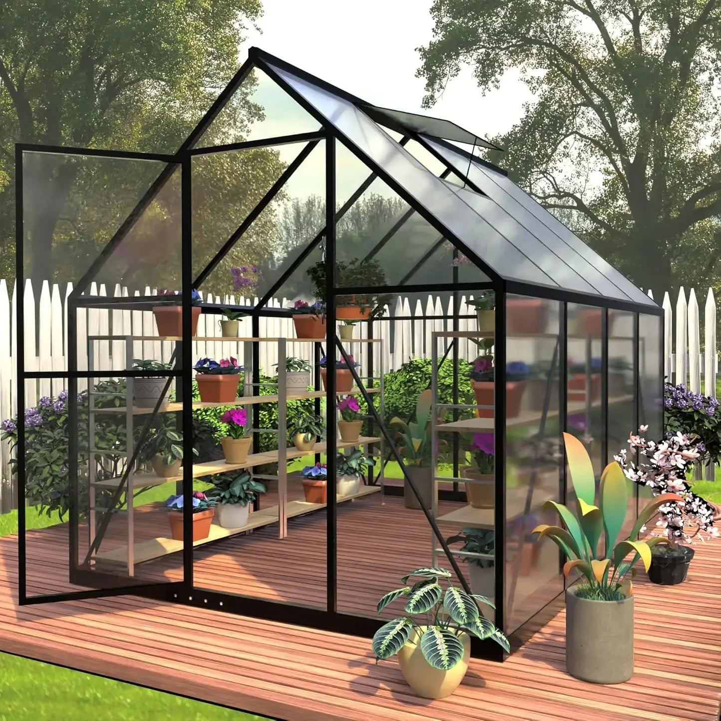 Heavy Duty Aluminum Polycarbonate Greenhouse With Roof Vent For AllSeasonWeatherproof
