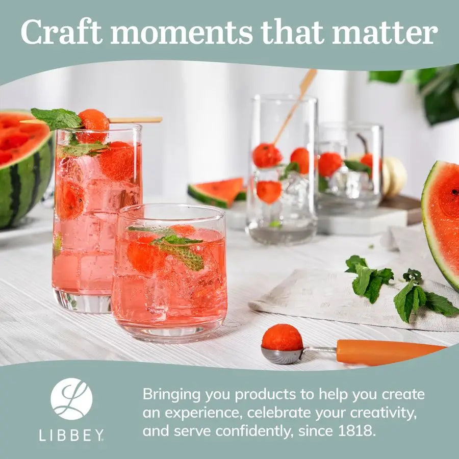 Versatile 16 Piece Glass Set With Eight 16 Ounce Tumblers And Eight 13 Ounce Rocks Glasses For Parties