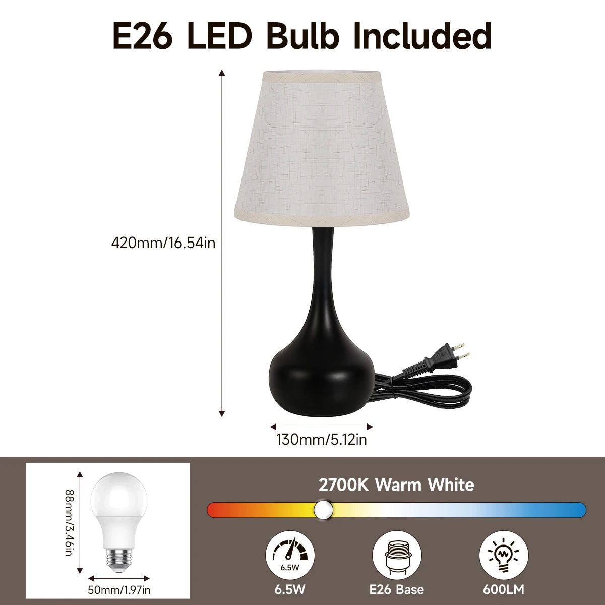 IndustrialGrade Contemporary Farmhouse BedsideNightstand Table Lamps 2Pack With DimmableControl