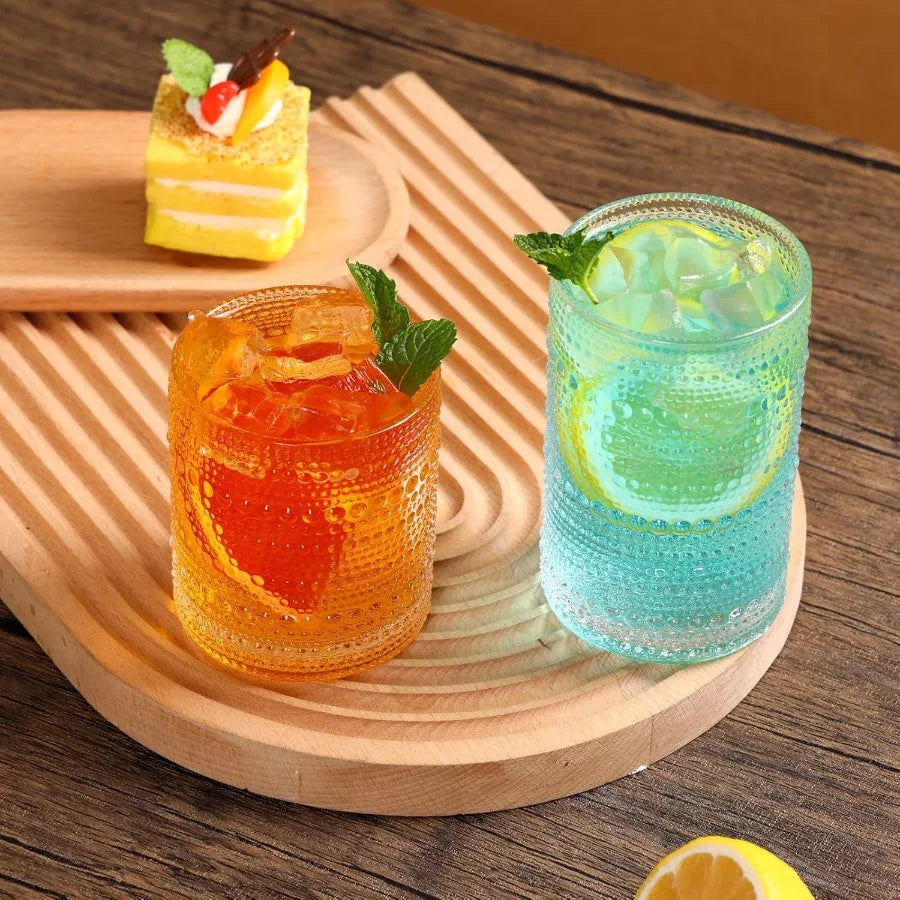 Hobnail Drinking Glasses Set Of 12 Clear Embossed Glassware For Water Juice And Cocktails