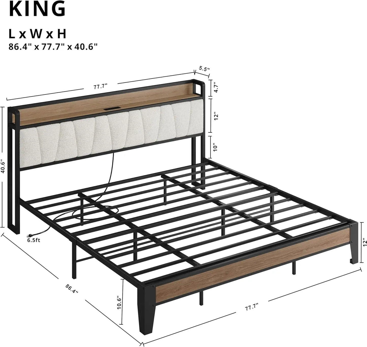 Likimio Bed Frame With Storage Headboard And Charging Station With USB Ports And Outlets With Heavy Duty Metal Slats