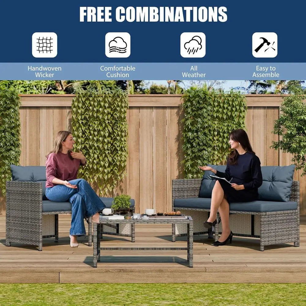 Patio Furniture Sets, All-Weather Wicker Outdoor Sofa Couch Sectional Set, Small Conversation Set or Patio, Garden with Cushion,