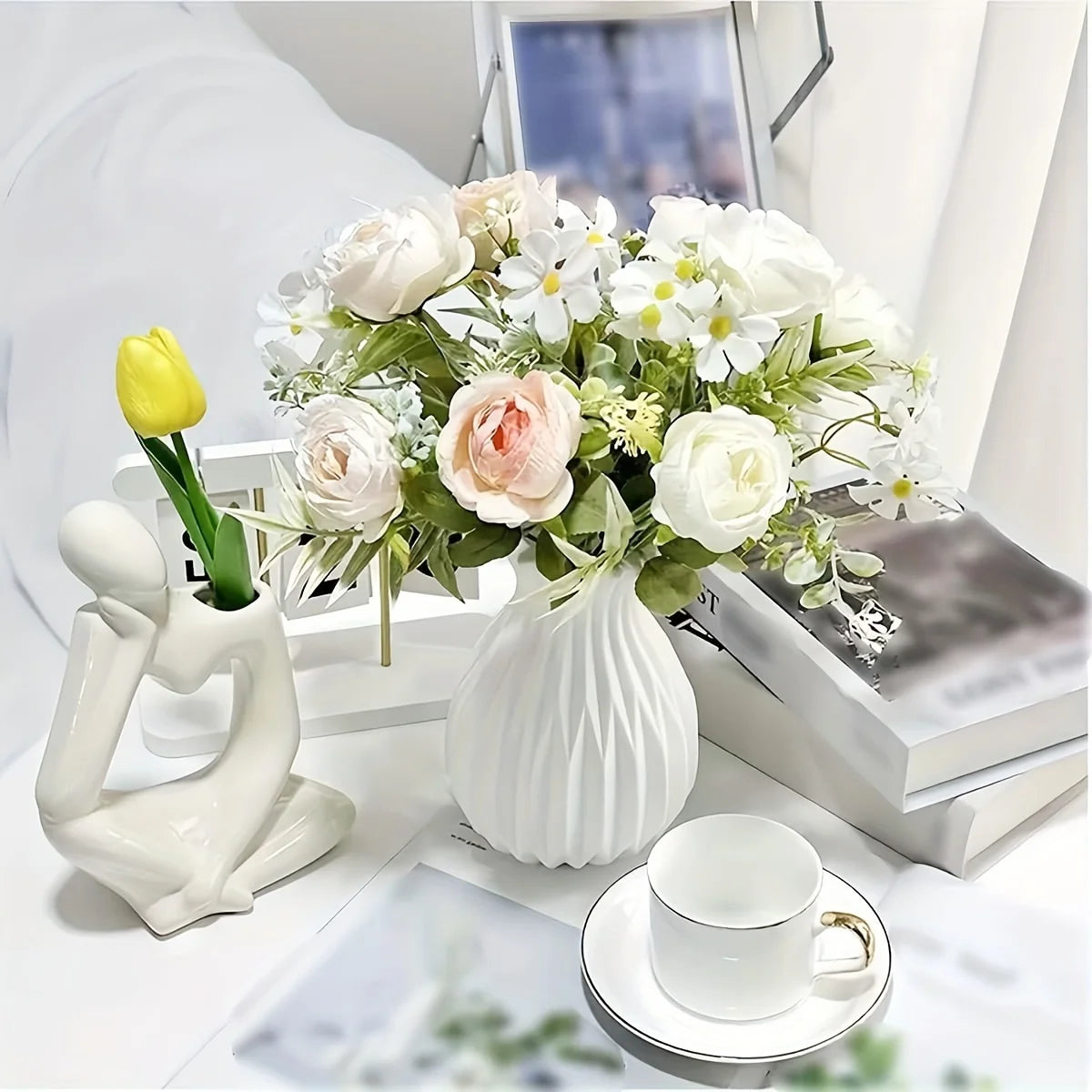 Imitation Ceramic Plastic Vase For Living Room Decor Lightweight Shatterproof Design