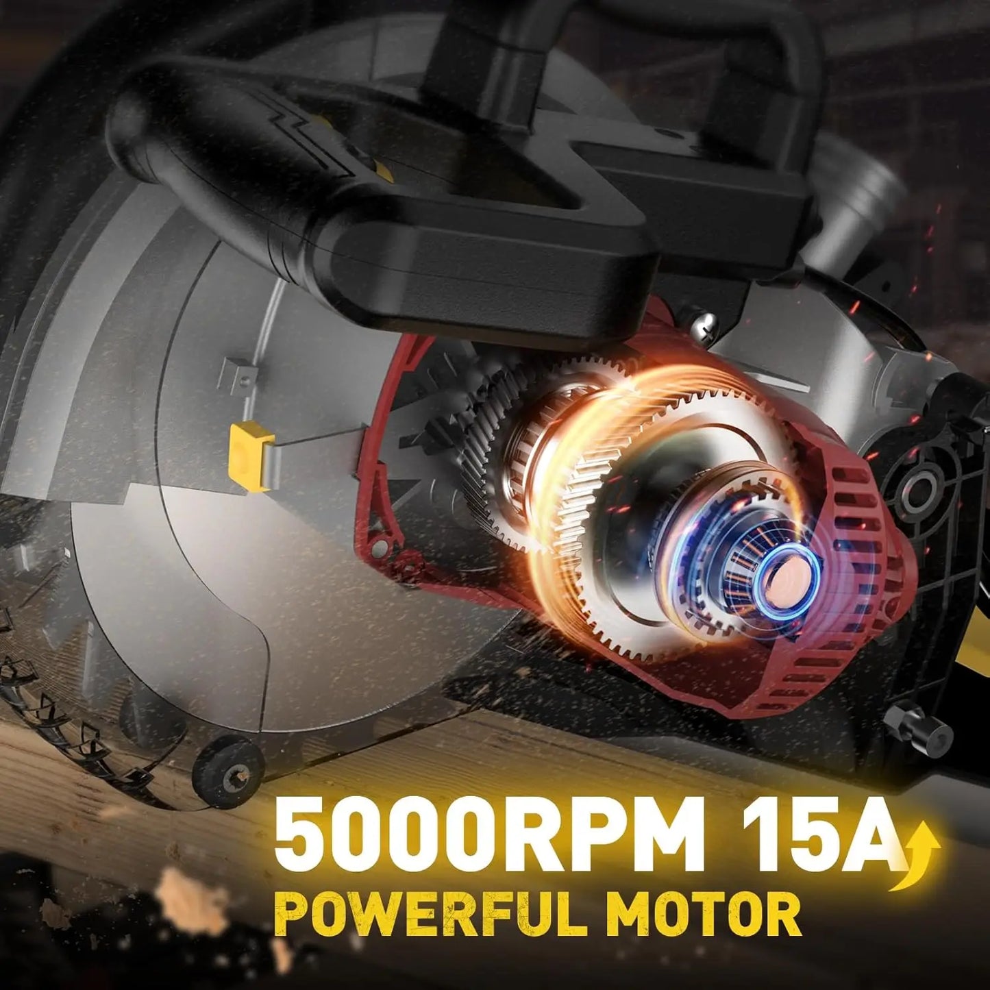 Marvtool Compound Miter Saw 15 Amp 5000 RPM 0 to 45 Degree Left Bevel Cutting Tool For Metal Plastic Wood Laminates