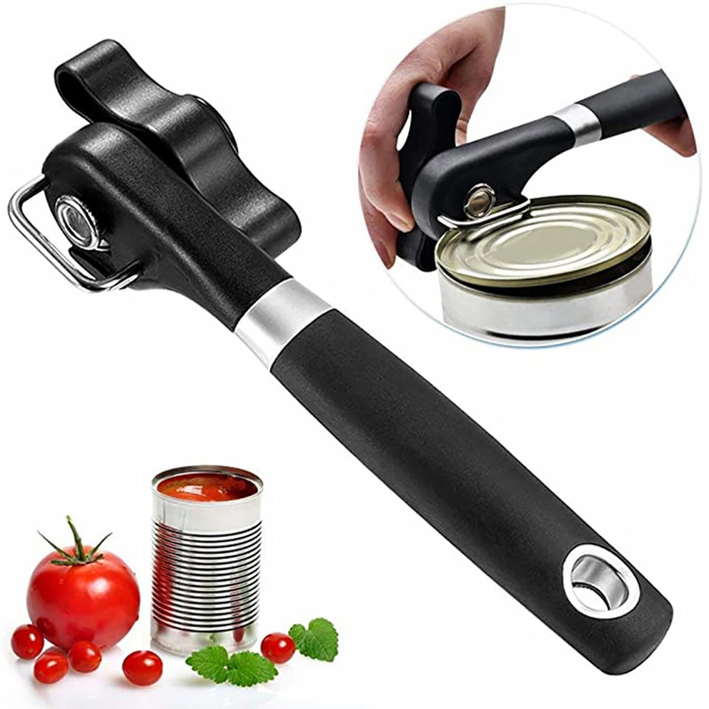 Plastic Hand Operated Can Opener With Easy Grip Side Cut Design For Safe Smooth Opening