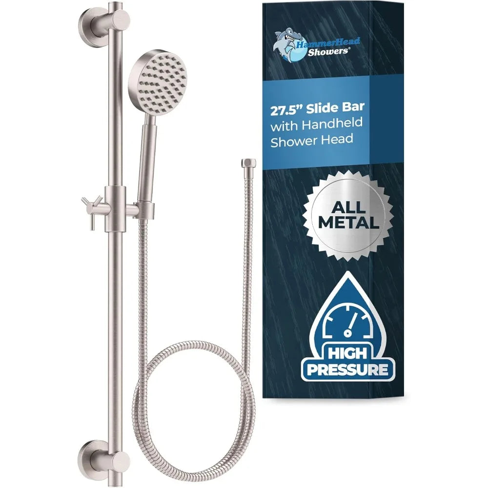 Brushed Nickel UltraDurableIndustrialGrade Solid Metal Shower Slide Bar System Handheld