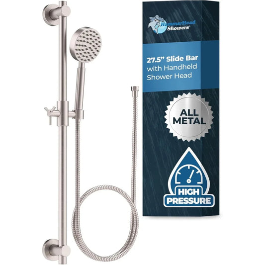 Brushed Nickel UltraDurableIndustrialGrade Solid Metal Shower Slide Bar System Handheld