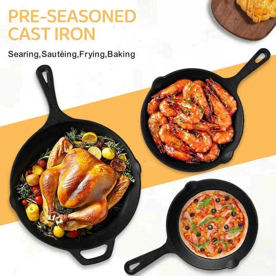 XMSJ Cast Iron Skillet Set Industrial-Grade Heavy-Duty Cookware Collection Premium