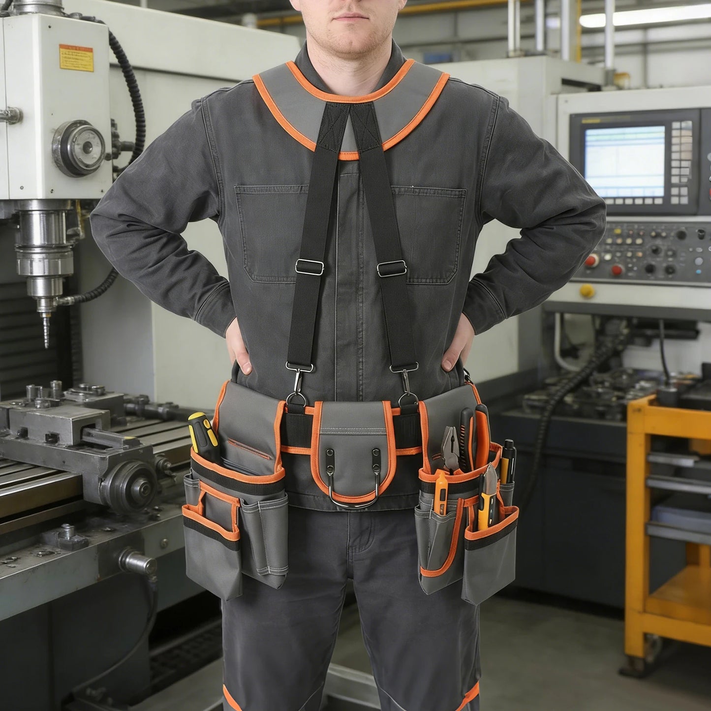 Heavy Duty Tool Belt With Suspenders For Electricians And Carpenters Adjustable Waist And Shoulder Harness