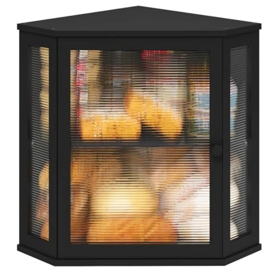 Corner Bread Box Bamboo Wood With Acrylic Wavy Door For Space Saving Kitchen Organization