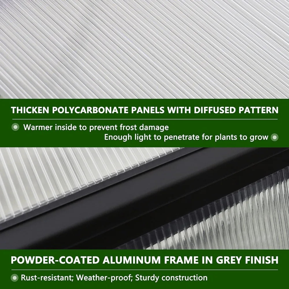Outdoor AluminumAlloy Greenhouse Kit With Adjustable Roof Vent PolycarbonatePanels