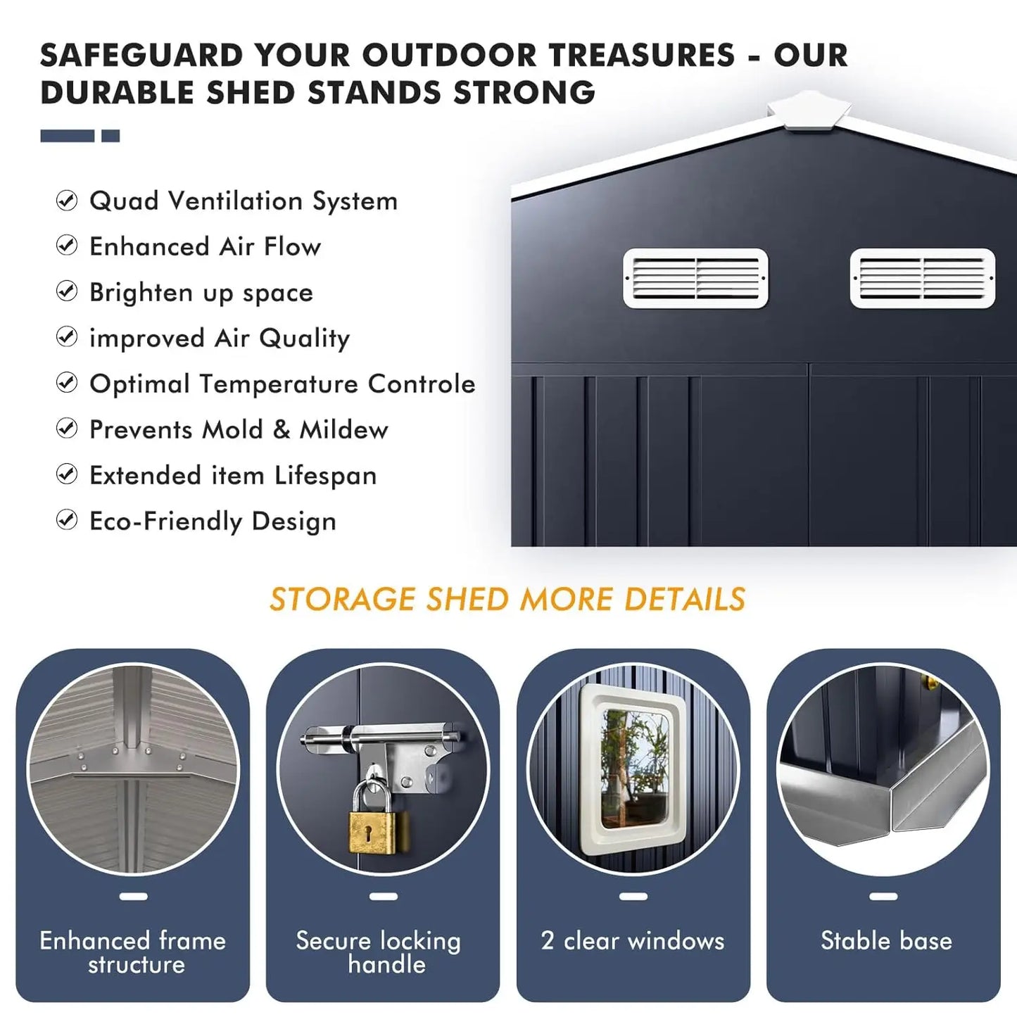 Metal Outdoor Storage Shed With Floor Base And Lockable Door