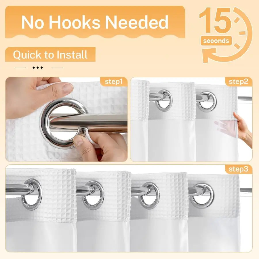 Polyester Shower Curtain Set With Snap In Replacement Liner And Split Rings No Tools Required 200Gsm Heavyweight Fabric