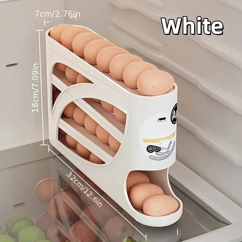 3 Tier Rolling Egg Storage Container For Refrigerator Organizer With Sliding Bottom Tray