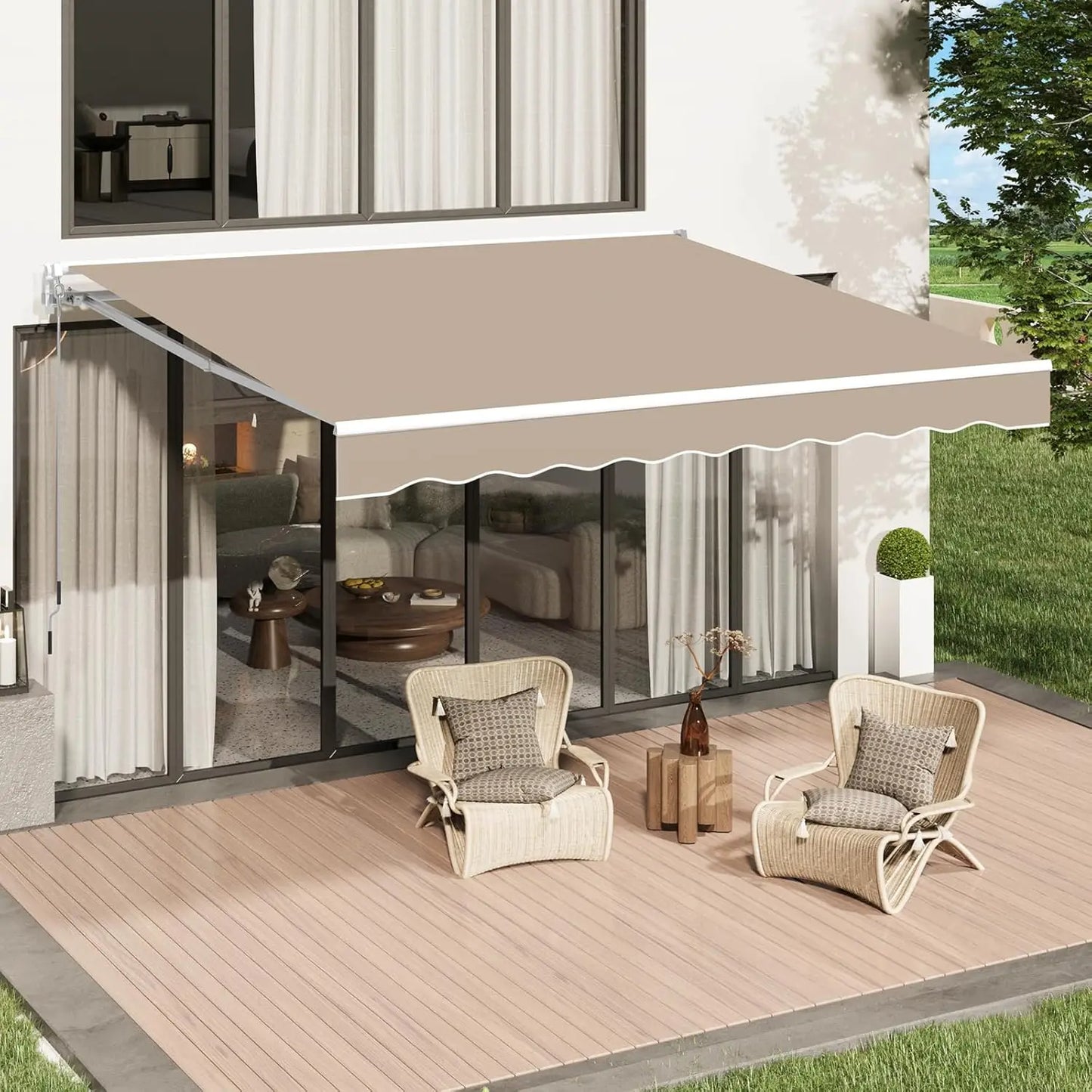 Manual Retractable Patio Awning Water Resistant Polyester Canopy And UV Protection And Rust Resistant Frame For Shade