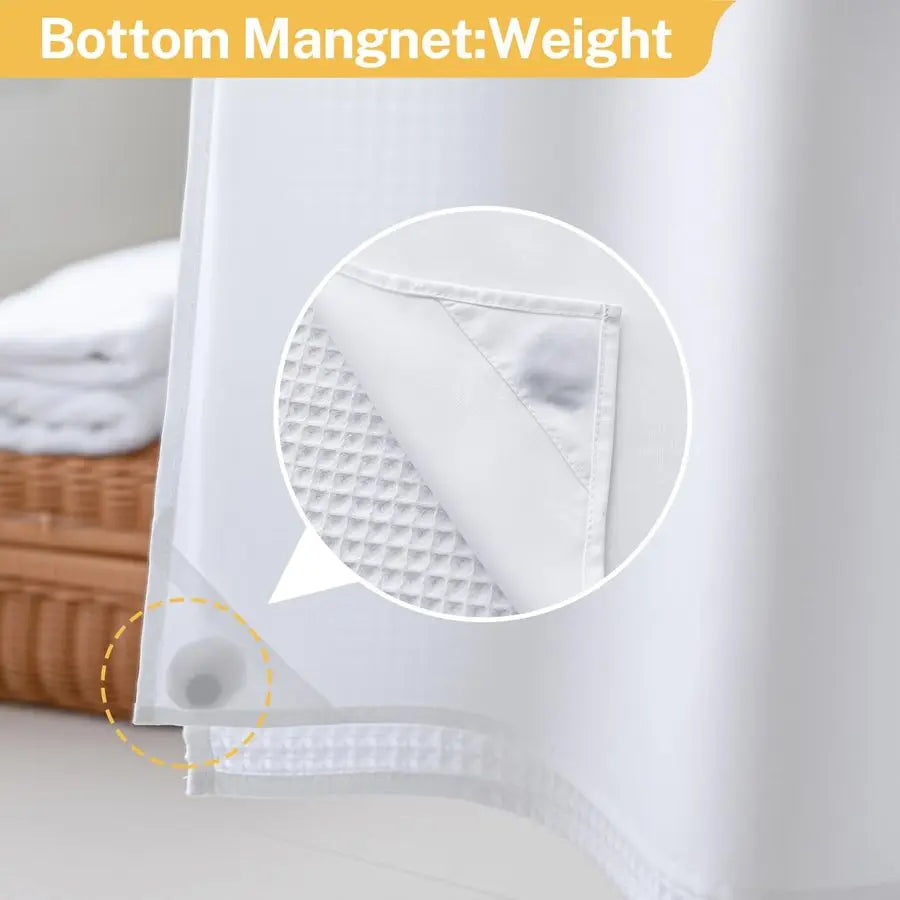 Waffle Shower Curtain No Hooks With Snap In Liner Cotton Blend Fabric Hookless Bath Curtain