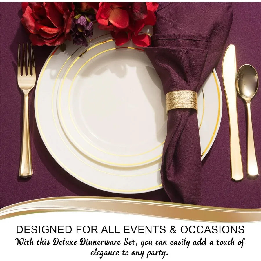 Combo Plate Set (Ivory with Gold, Wedding Value Set (60 Guests))